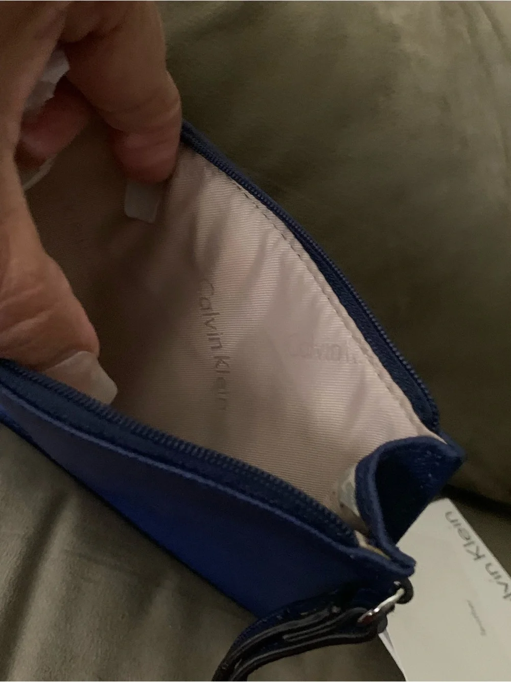 Calvin Klein Royal Blue Leather Wristlet with Metal Plaque